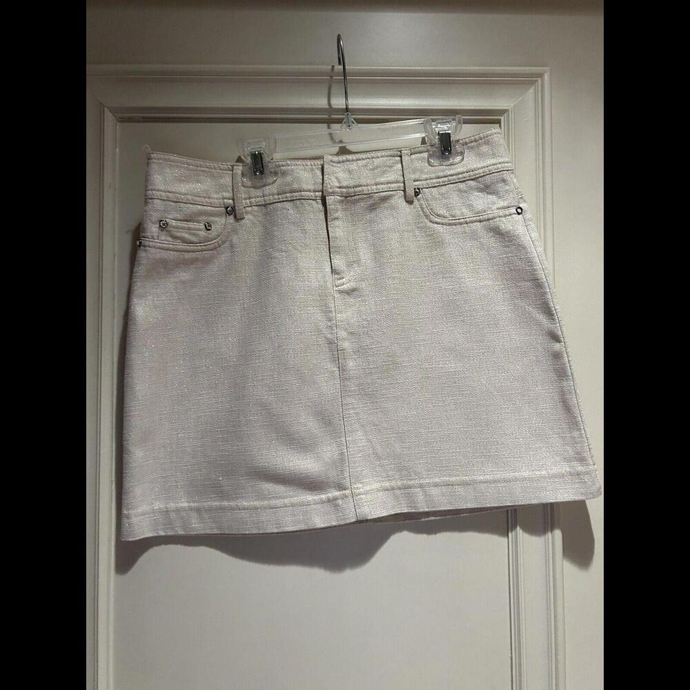 💃🐩Cache Mini Skirt Womens 4 Tan Gold Shimmer Cotton Twill Zipper Fly Pockets